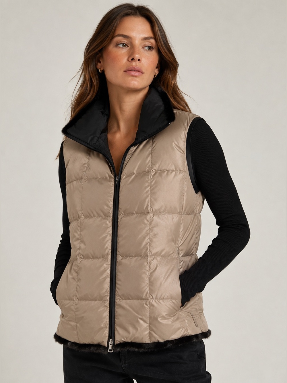 Moncler Beige Reversible Puffer Vest